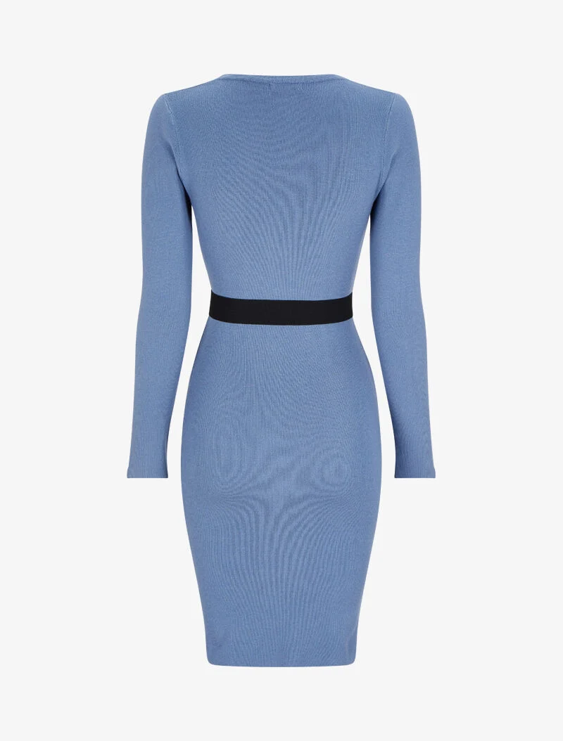 Robe pull unie à ceinture stylisée - Bleu ciel