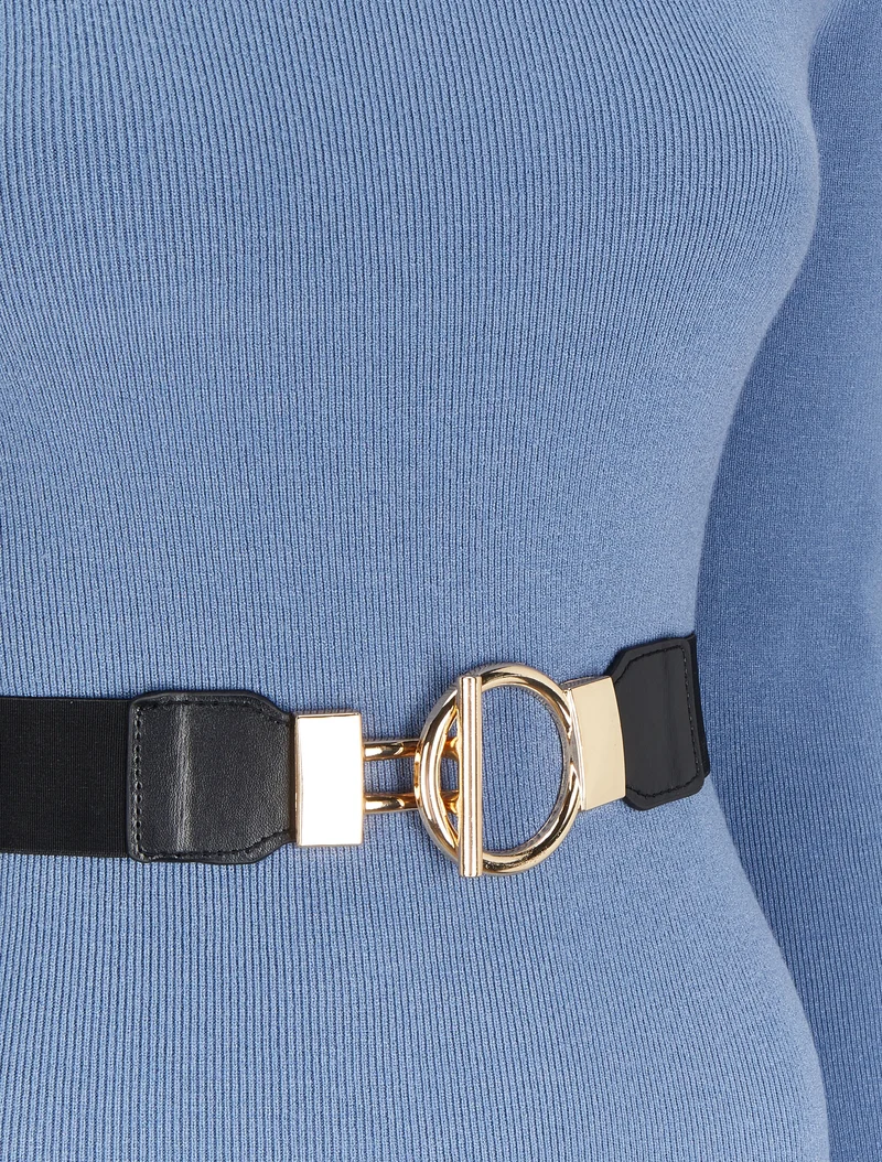 Robe pull unie à ceinture stylisée - Bleu ciel