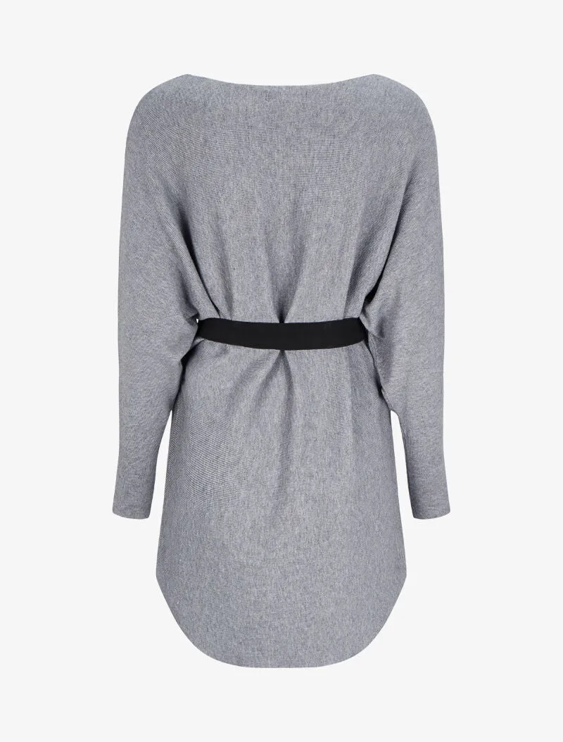 Tunique en maille à manches dolman et col bateau - Gris chiné