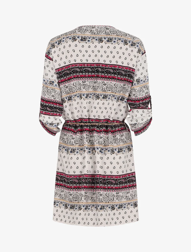 Robe fluide à col zippé imprimé mosaïque et fleurs - Blanc