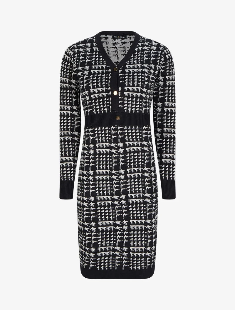 Robe mi-longue col V à imprimé graphique - Noir/gris