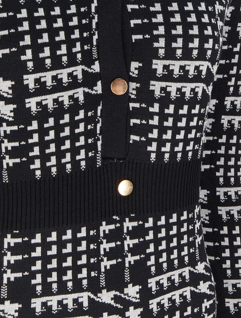 Robe mi-longue col V à imprimé graphique - Noir/gris
