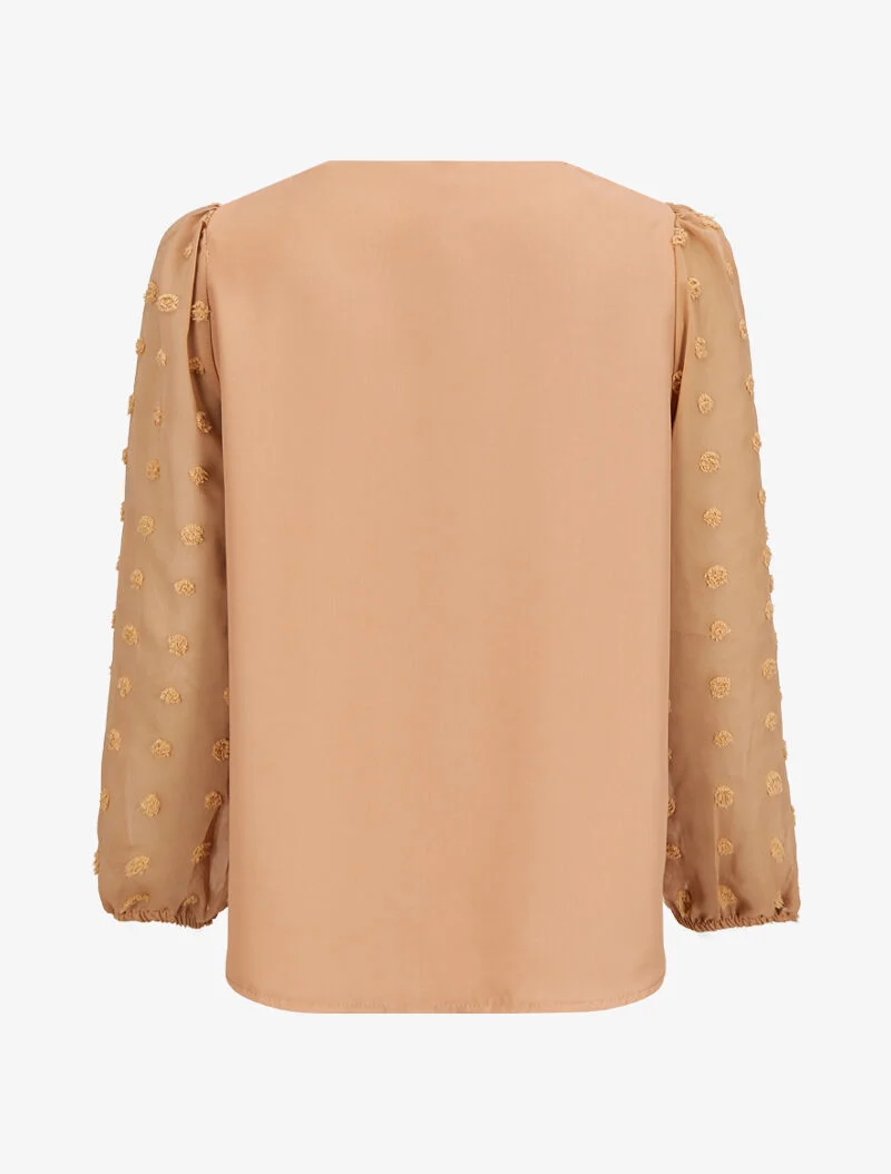 Blouse à manches transparentes style plumetis - Camel