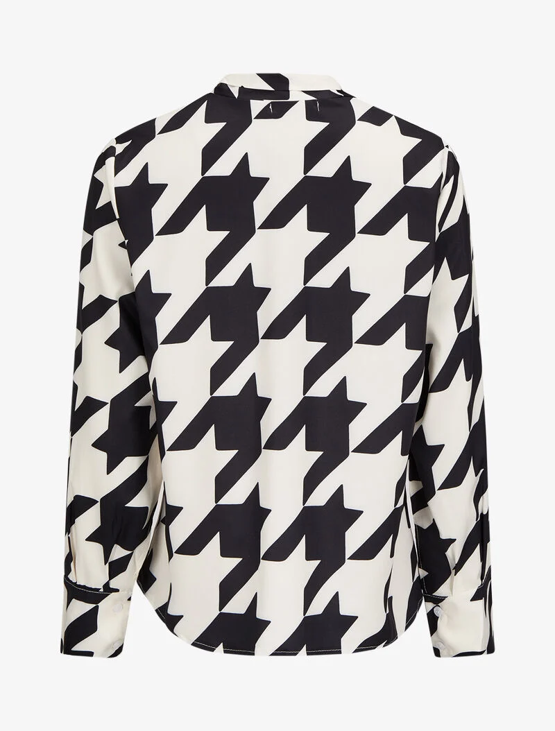 Blouse à col lavallière à imprimé pied de coq - Noir
