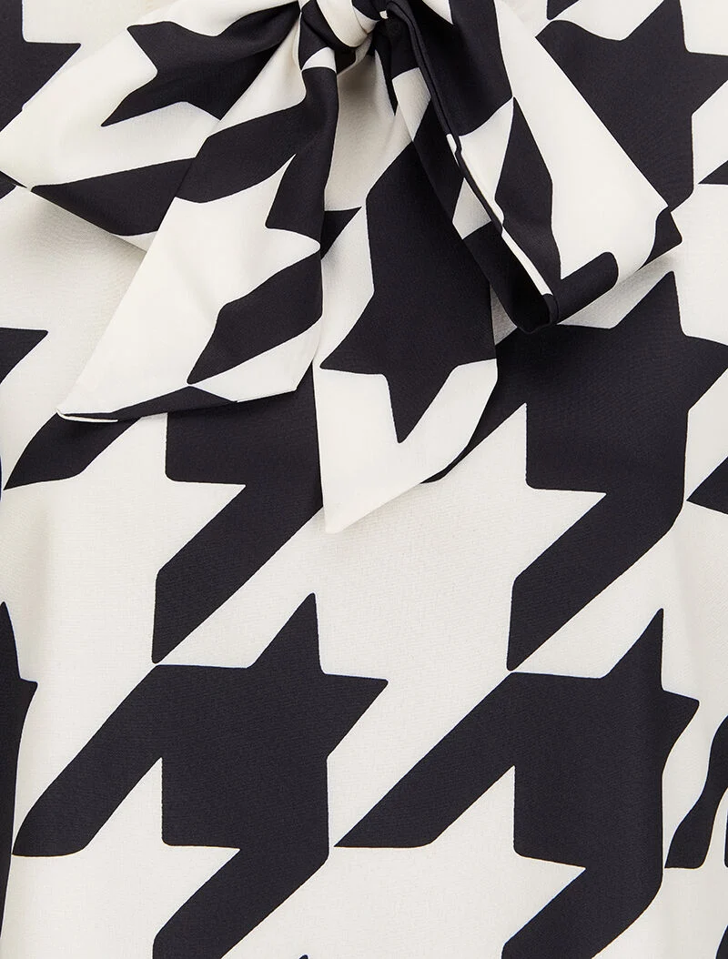 Blouse à col lavallière à imprimé pied de coq - Noir