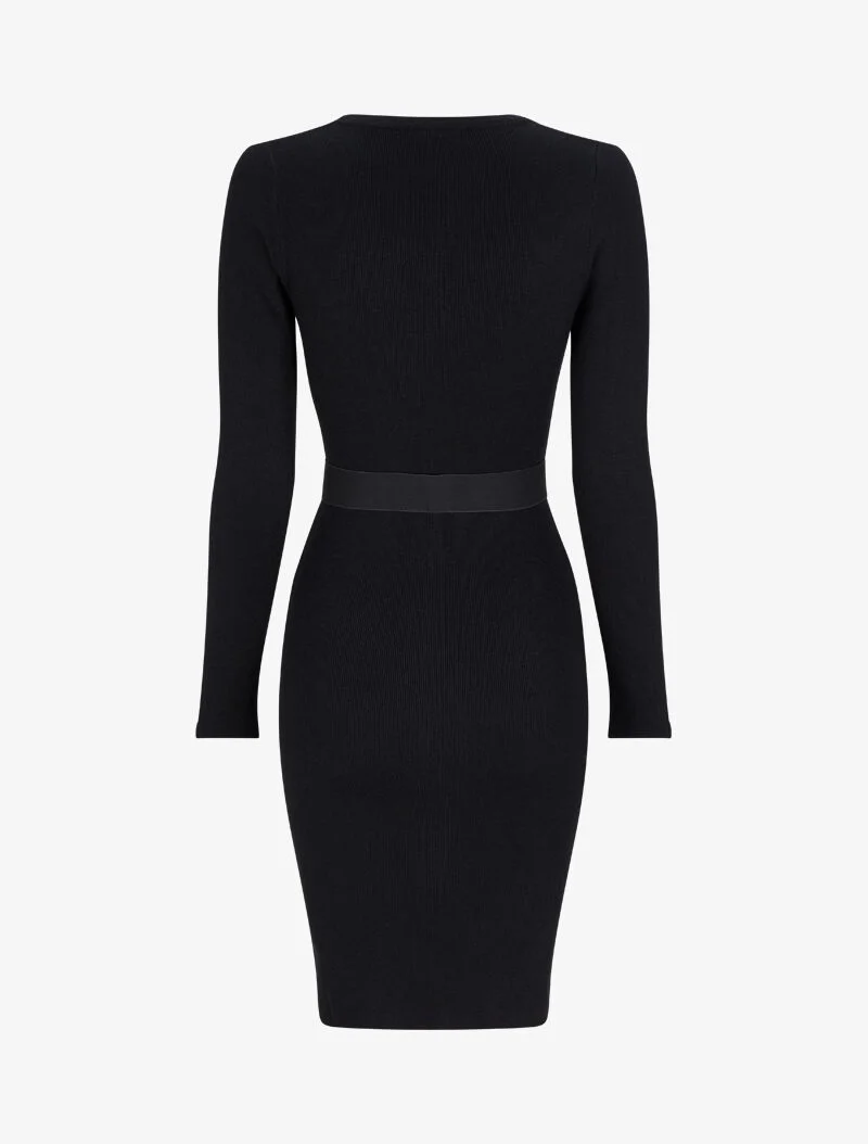 Robe pull unie à ceinture stylisée - Noir