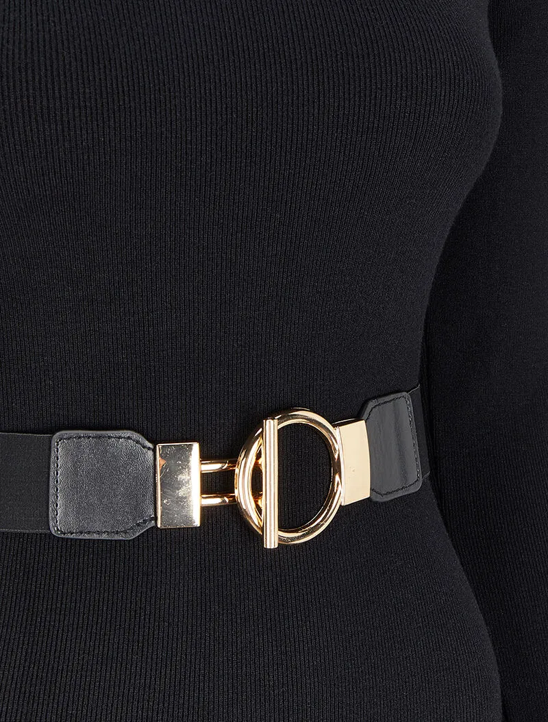Robe pull unie à ceinture stylisée - Noir