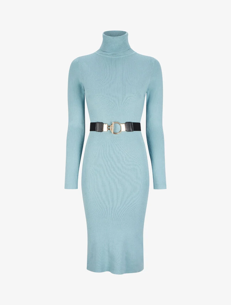 Robe pull longue à col roulé - Bleu ciel