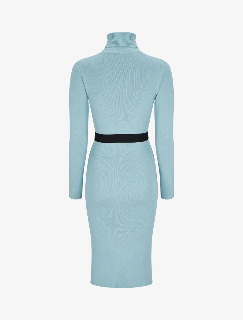 Robe pull longue à col roulé - Bleu ciel