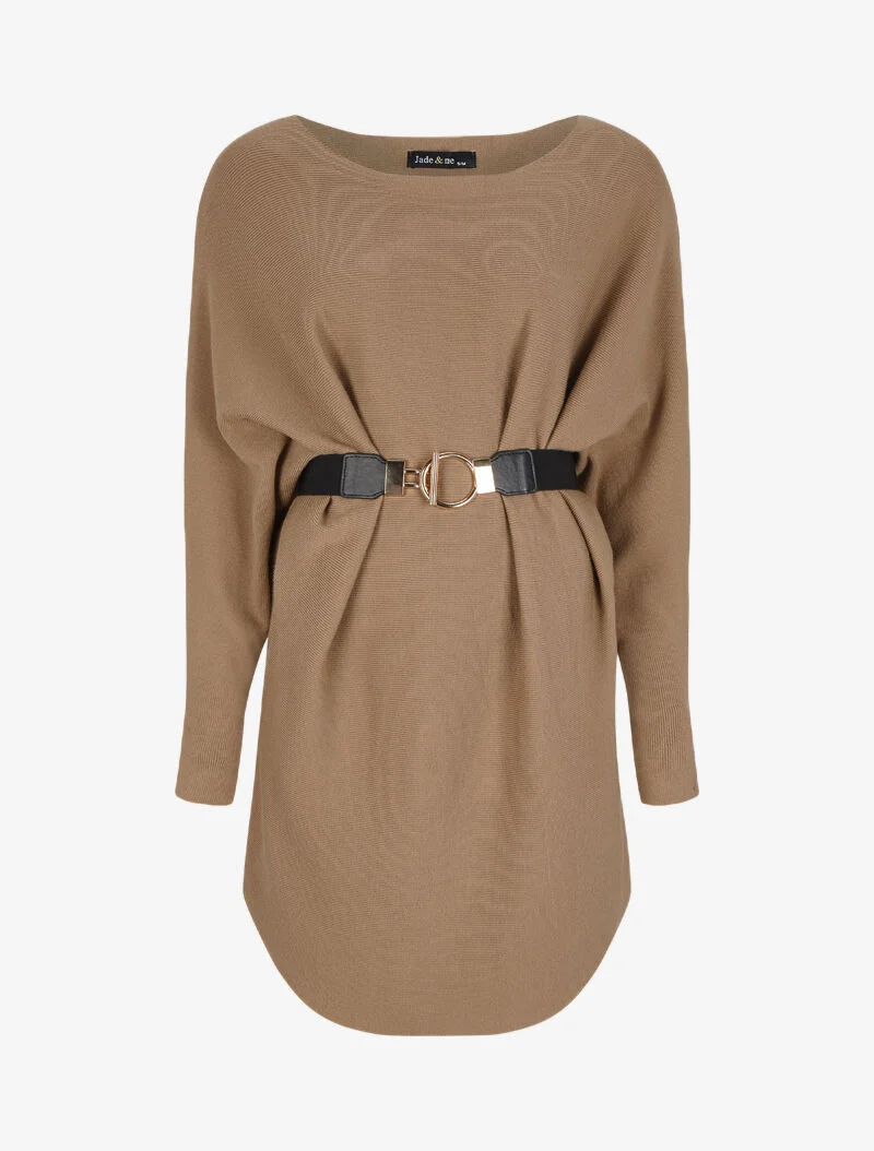 Tunique en maille à manches dolman et col bateau - Beige