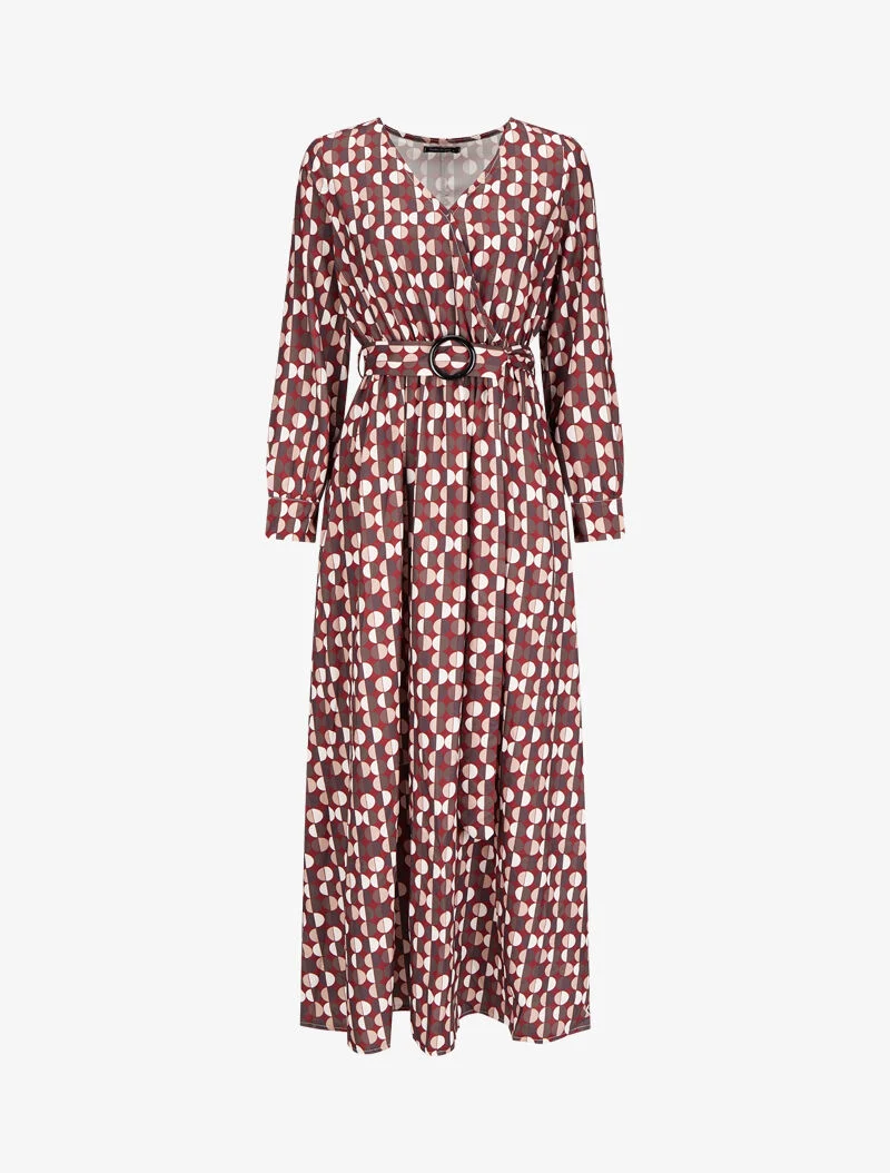 Robe longue imprimé pois stylisés - Lie de vin