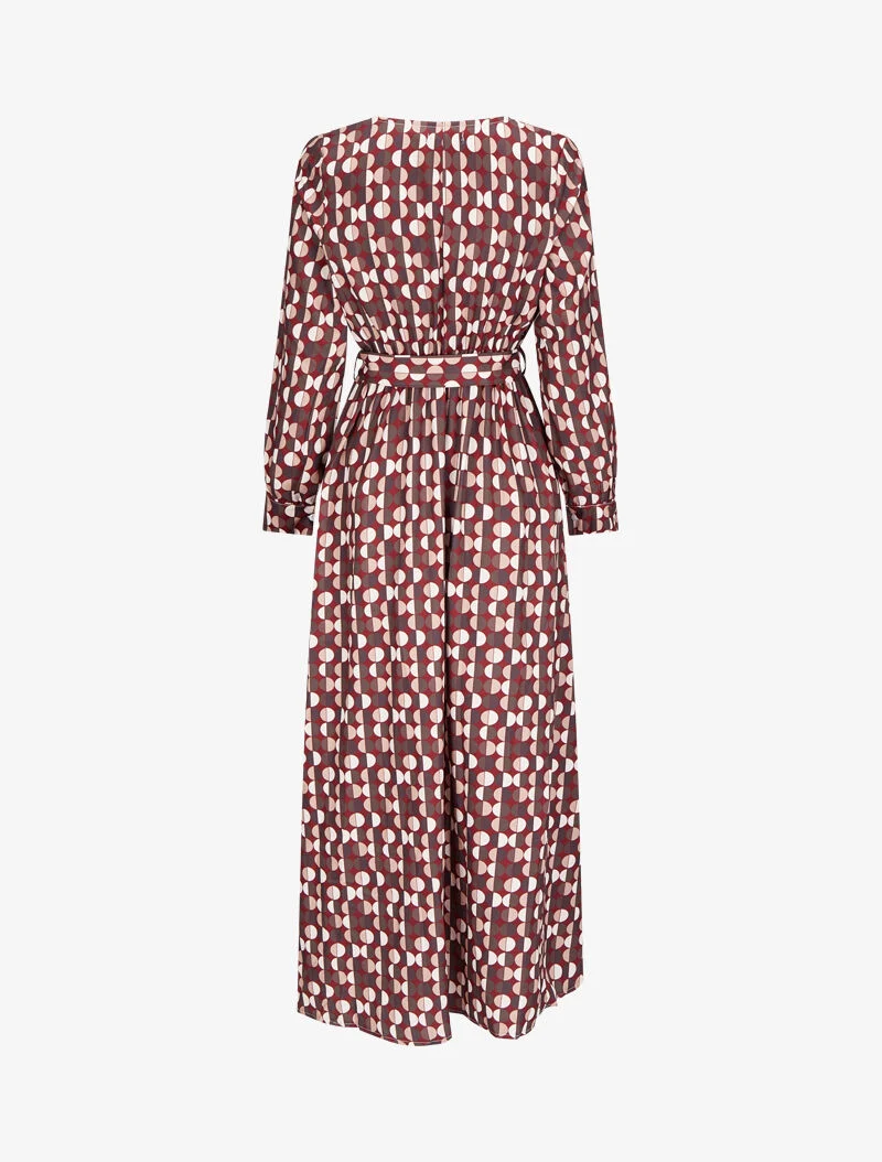Robe longue imprimé pois stylisés - Lie de vin