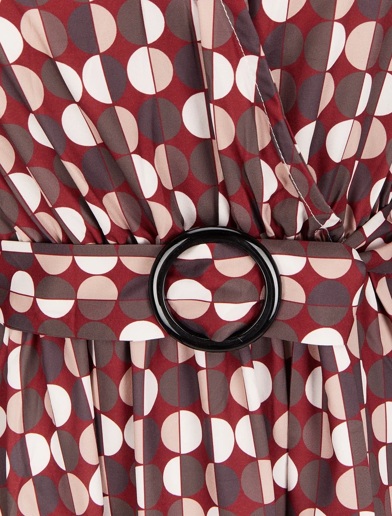 Robe longue imprimé pois stylisés - Lie de vin