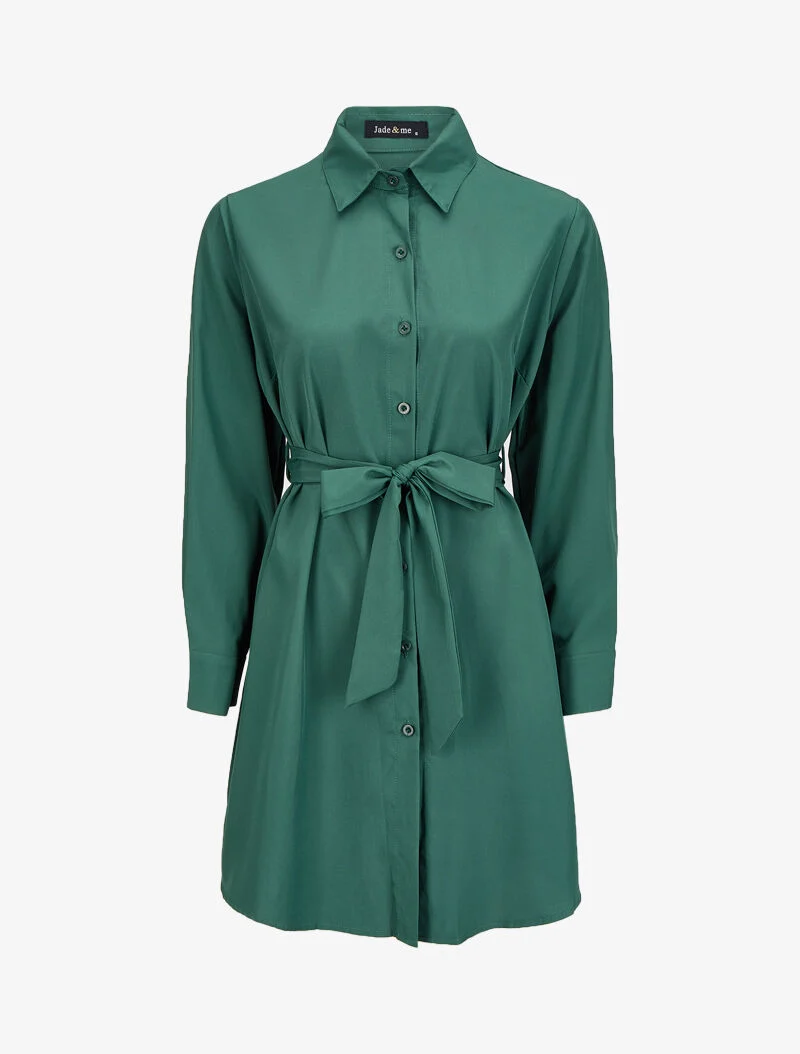 Robe chemise ample à ceinture - Vert émeraude