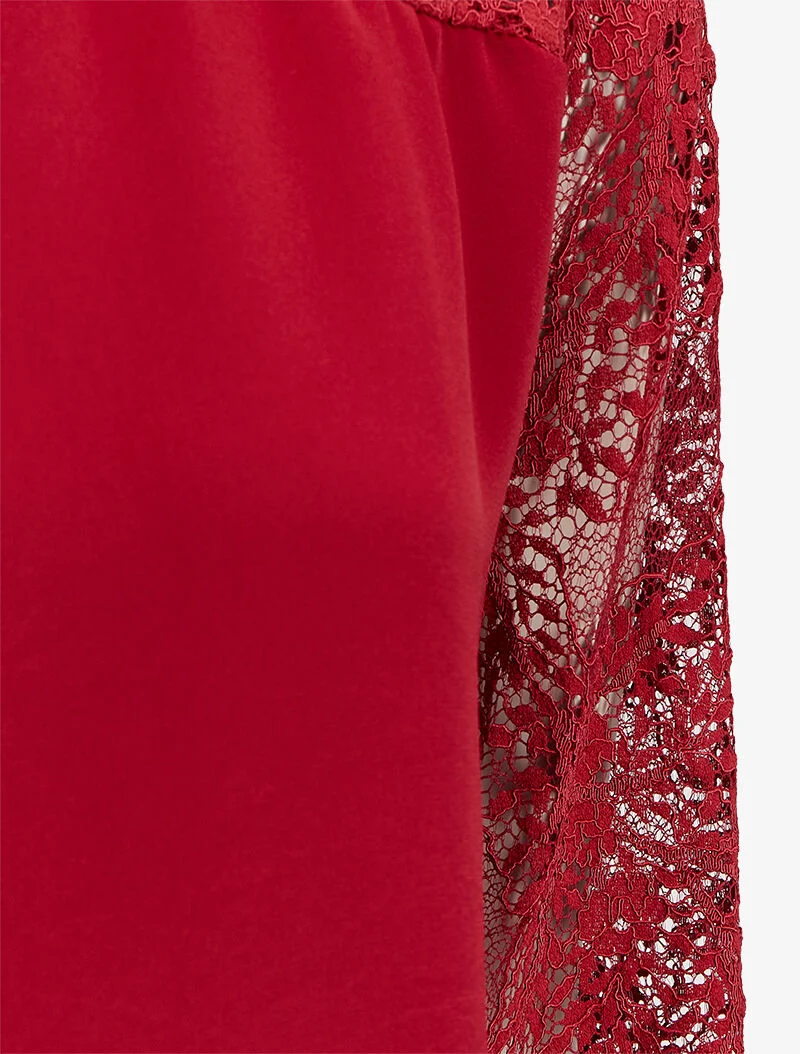 Top à empiècement dentelle fleurie - Rouge