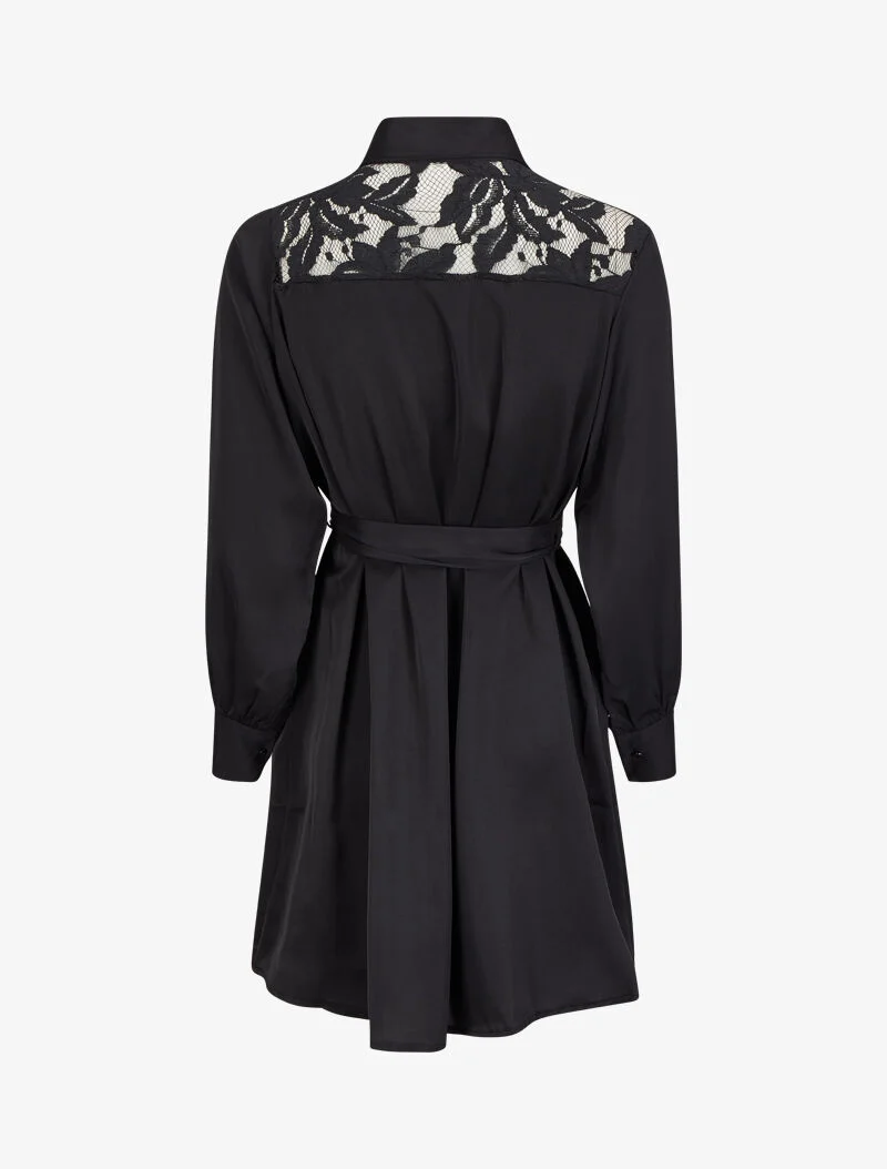 Robe chemise ample à épaules en dentelle - Noir