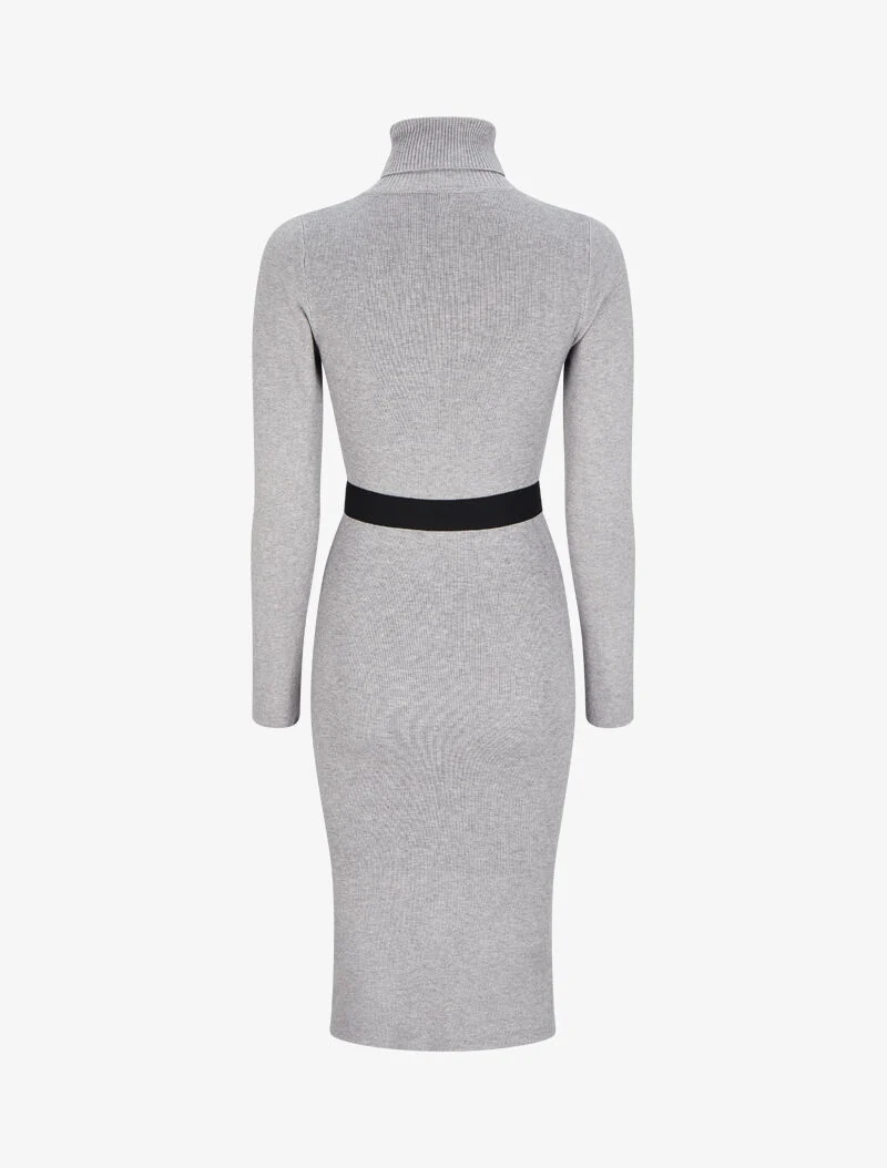 Robe pull longue à col roulé - Gris chiné