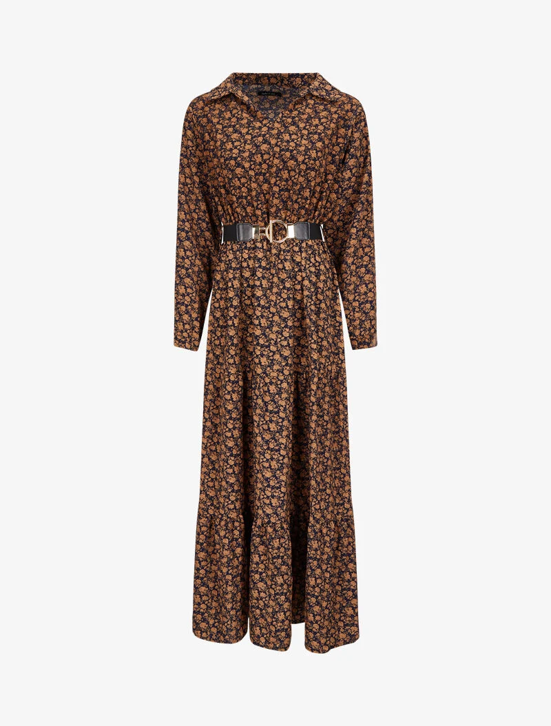 Robe longue bohème à imprimé fleuri - Bleu marine