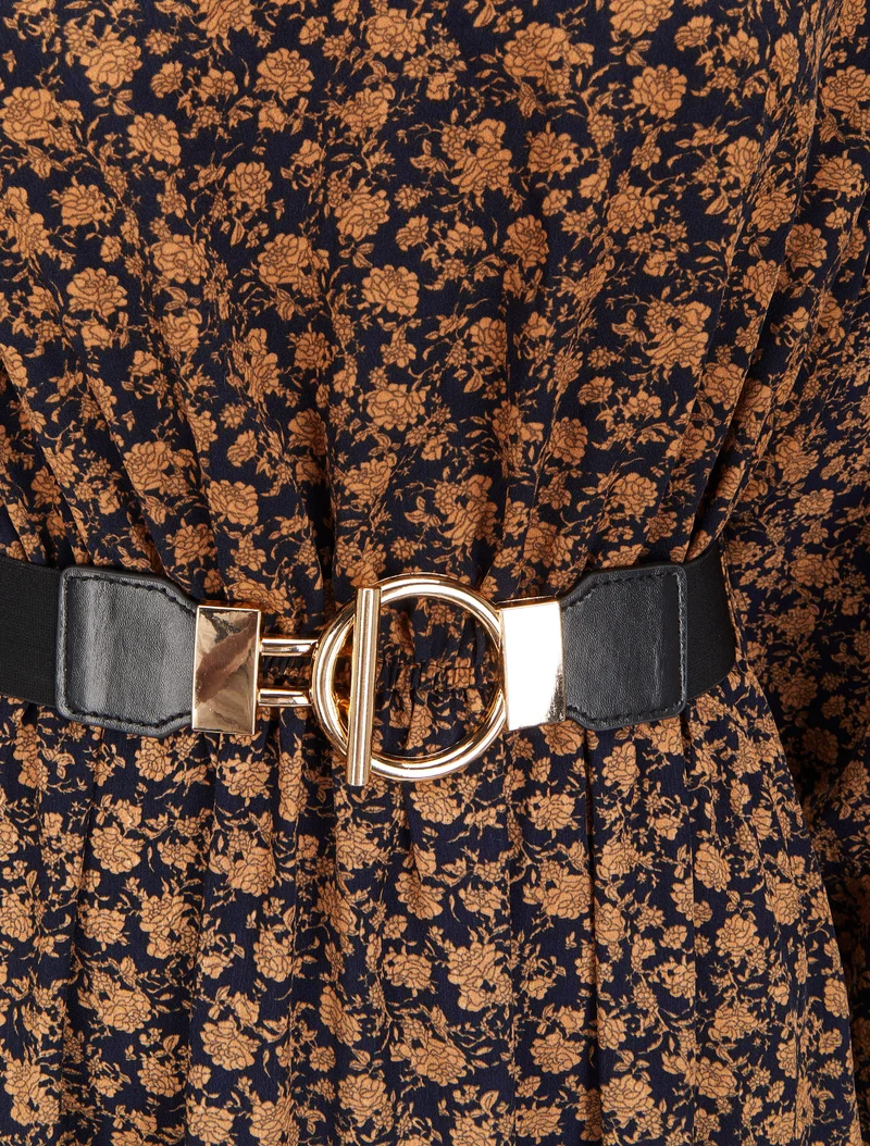 Robe longue bohème à imprimé fleuri - Bleu marine