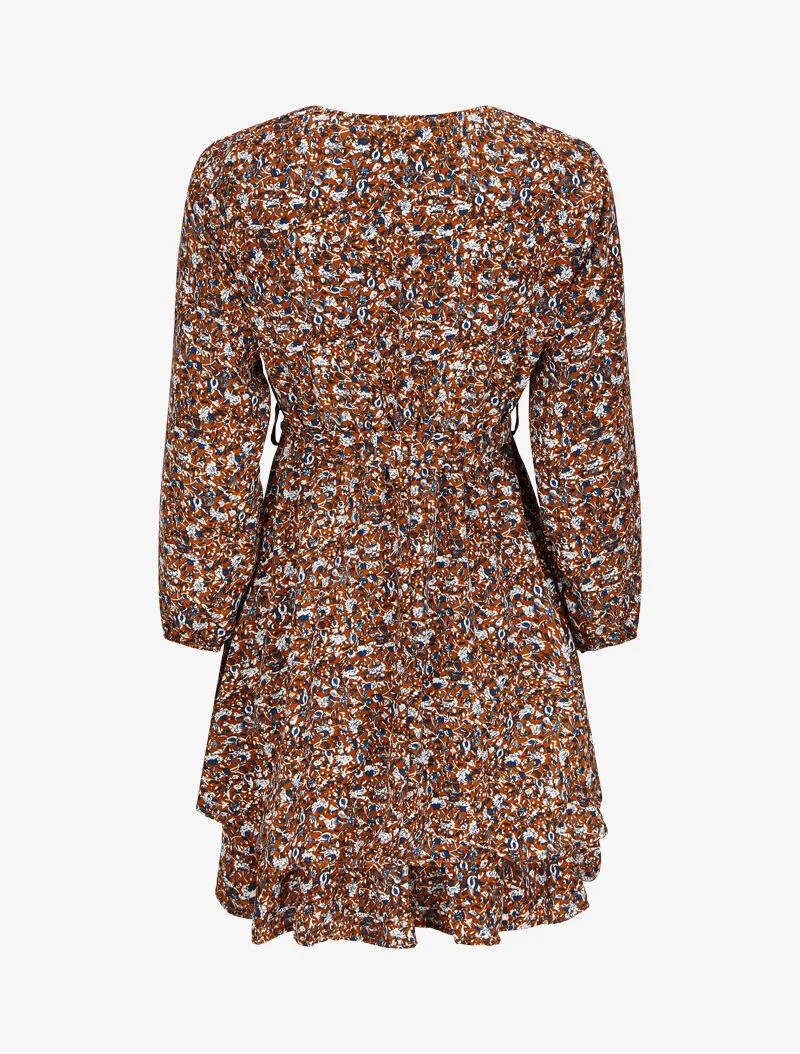 Robe cache-coeur à imprimé floral - Camel