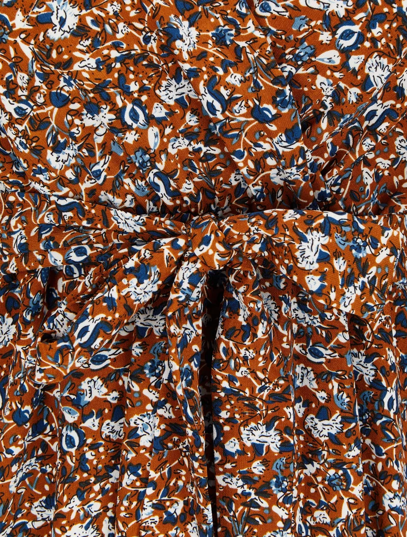 Robe cache-coeur à imprimé floral - Camel