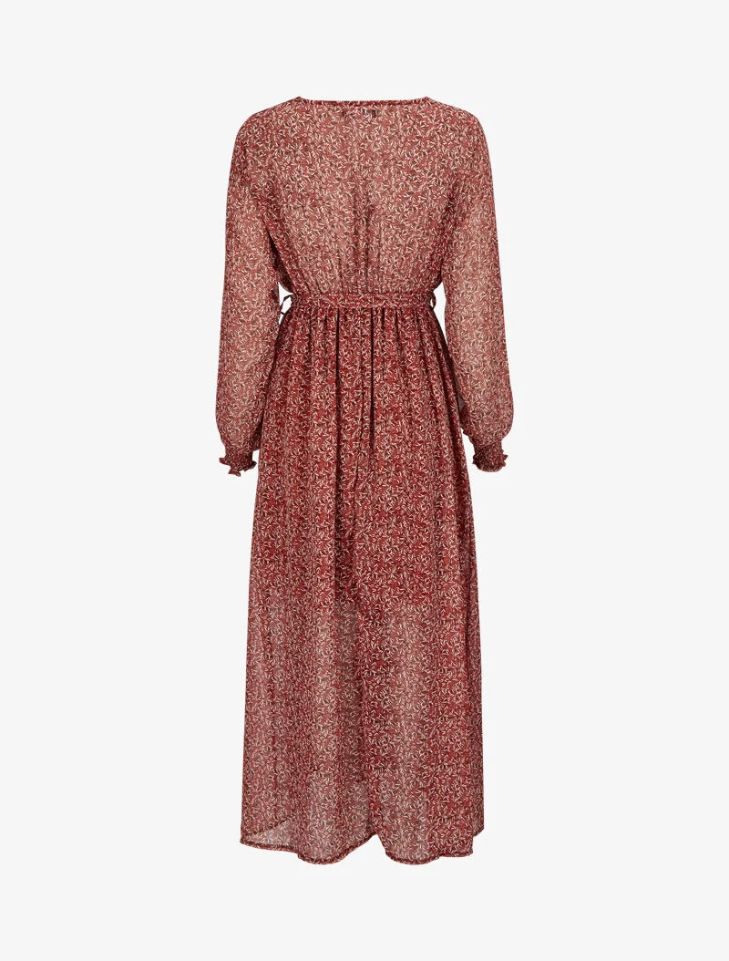 Robe longue cache-coeur à imprimé feuilles d'olivier - Rouge