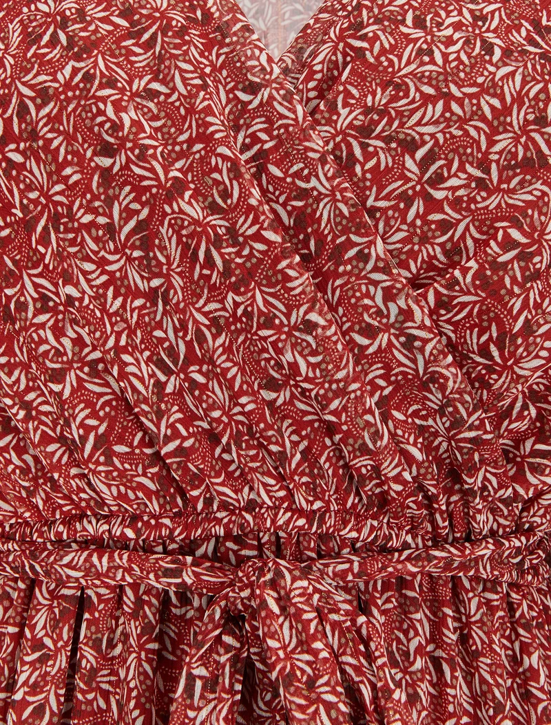 Robe longue cache-coeur à imprimé feuilles d'olivier - Rouge