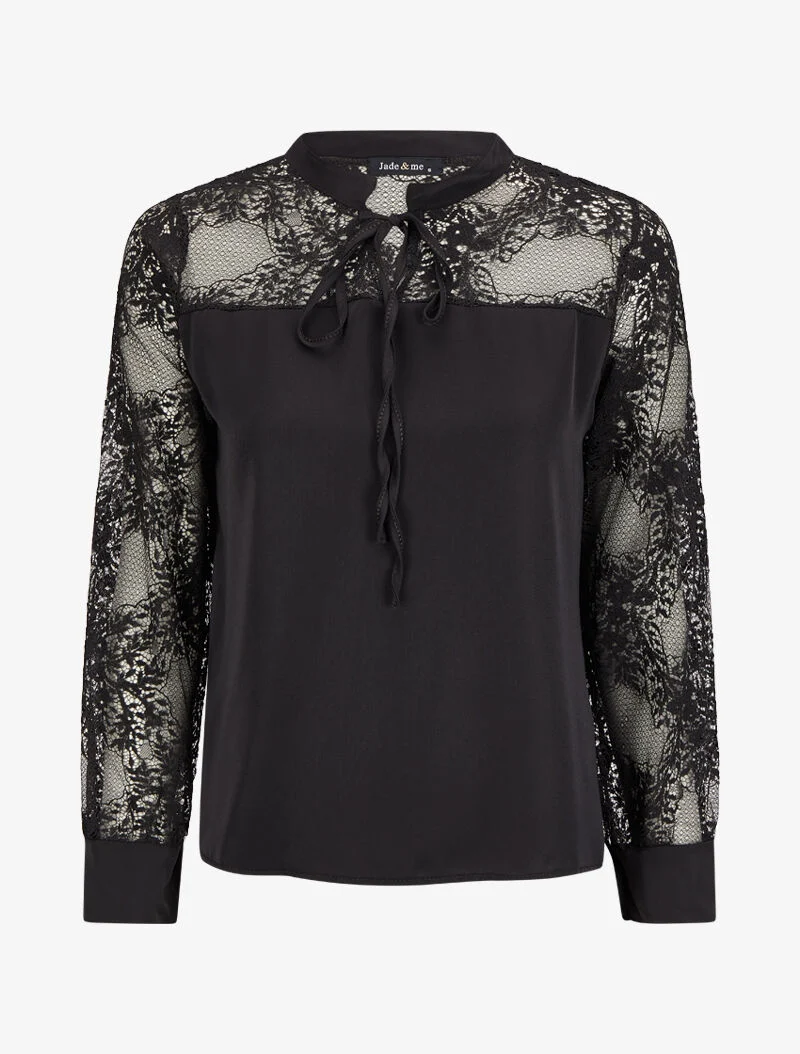 Top à empiècement dentelle fleurie - Noir