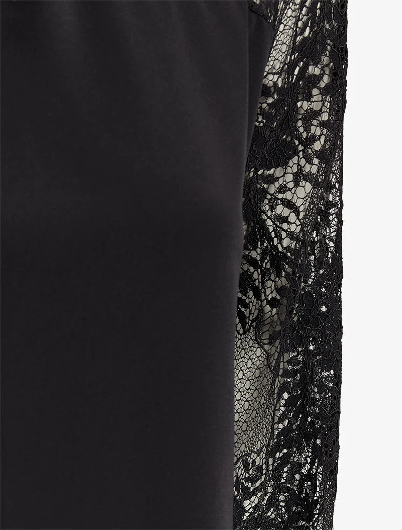 Top à empiècement dentelle fleurie - Noir