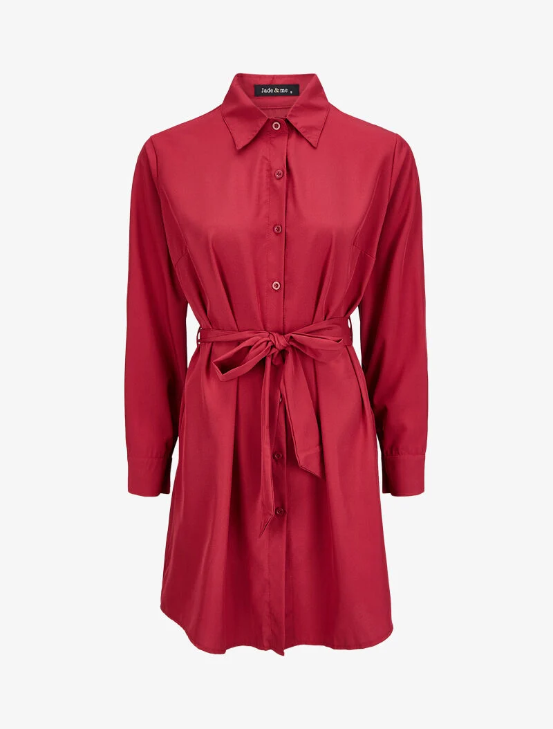 Robe chemise ample à ceinture - Bordeaux