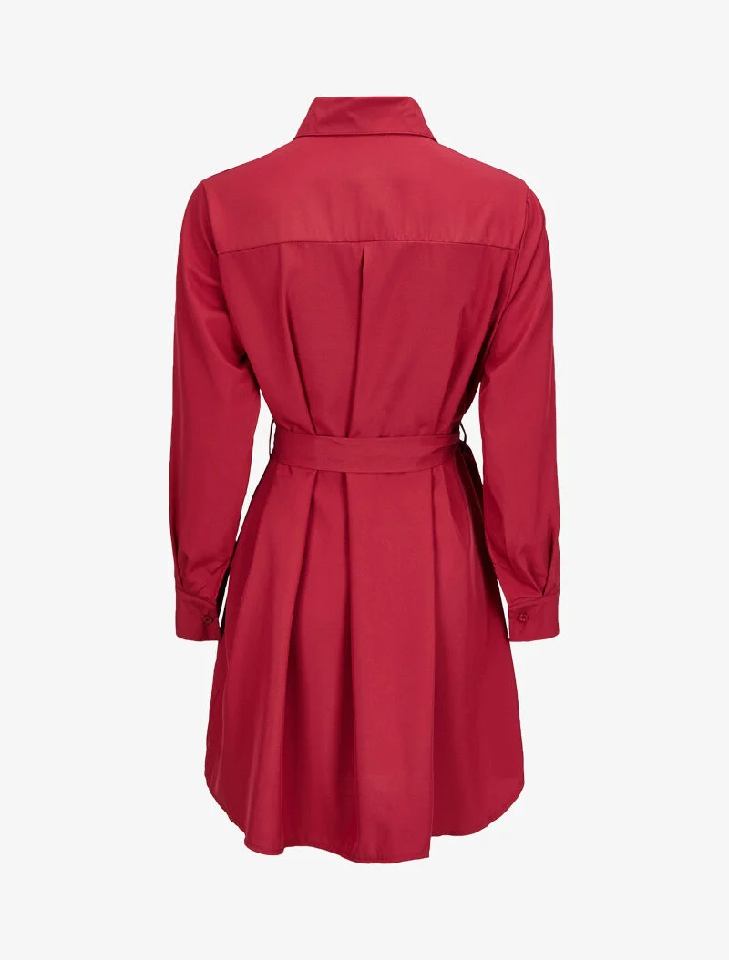 Robe chemise ample à ceinture - Bordeaux