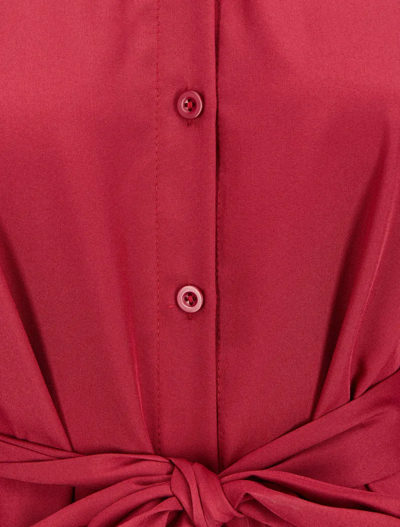 Robe chemise ample à ceinture - Bordeaux