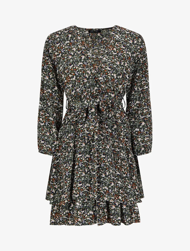 Robe cache-coeur à imprimé floral - Vert