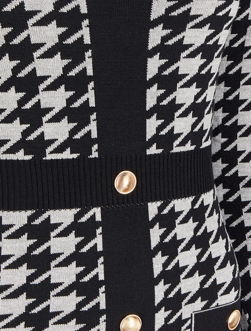 Robe mi-longue col V à imprimé pied-de-coq - Gris/noir