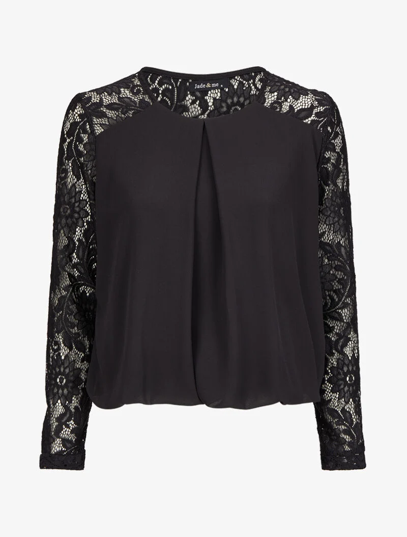Top coupe boule à empiècement dentelle - Noir
