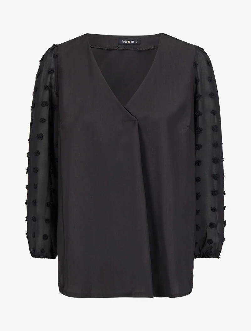 Blouse à manches transparentes style plumetis - Noir