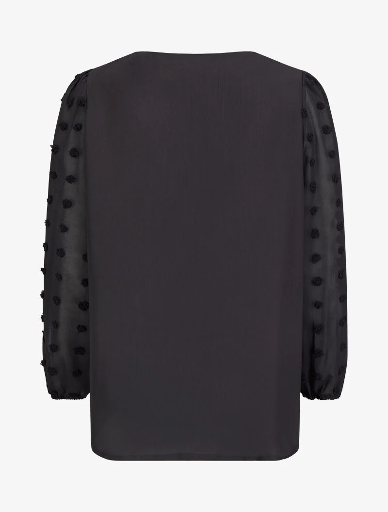 Blouse à manches transparentes style plumetis - Noir