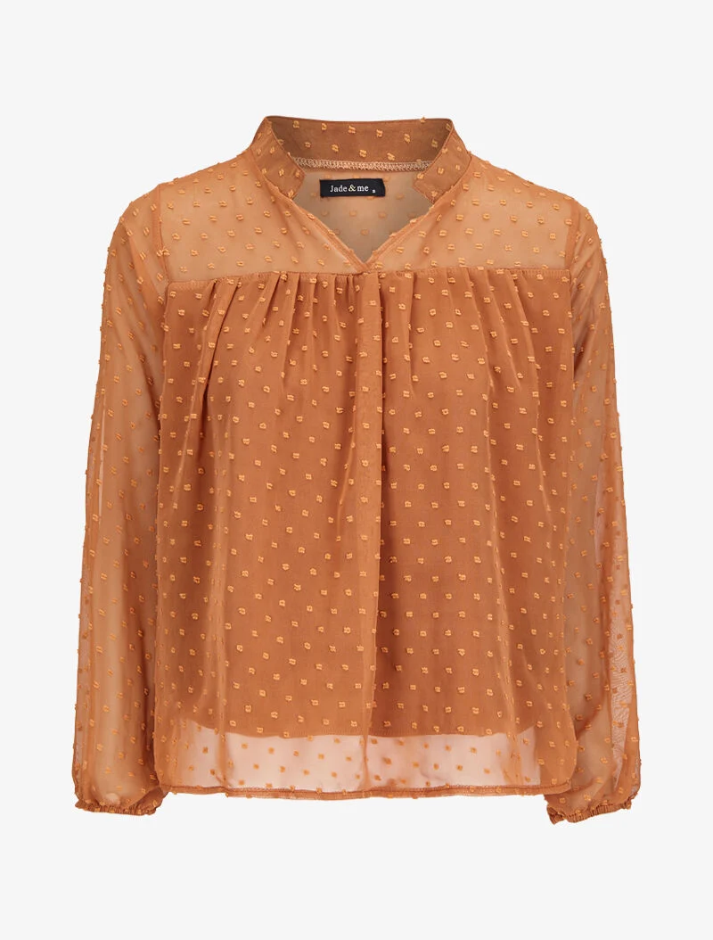 Blouse en plumetis à col mao - Camel