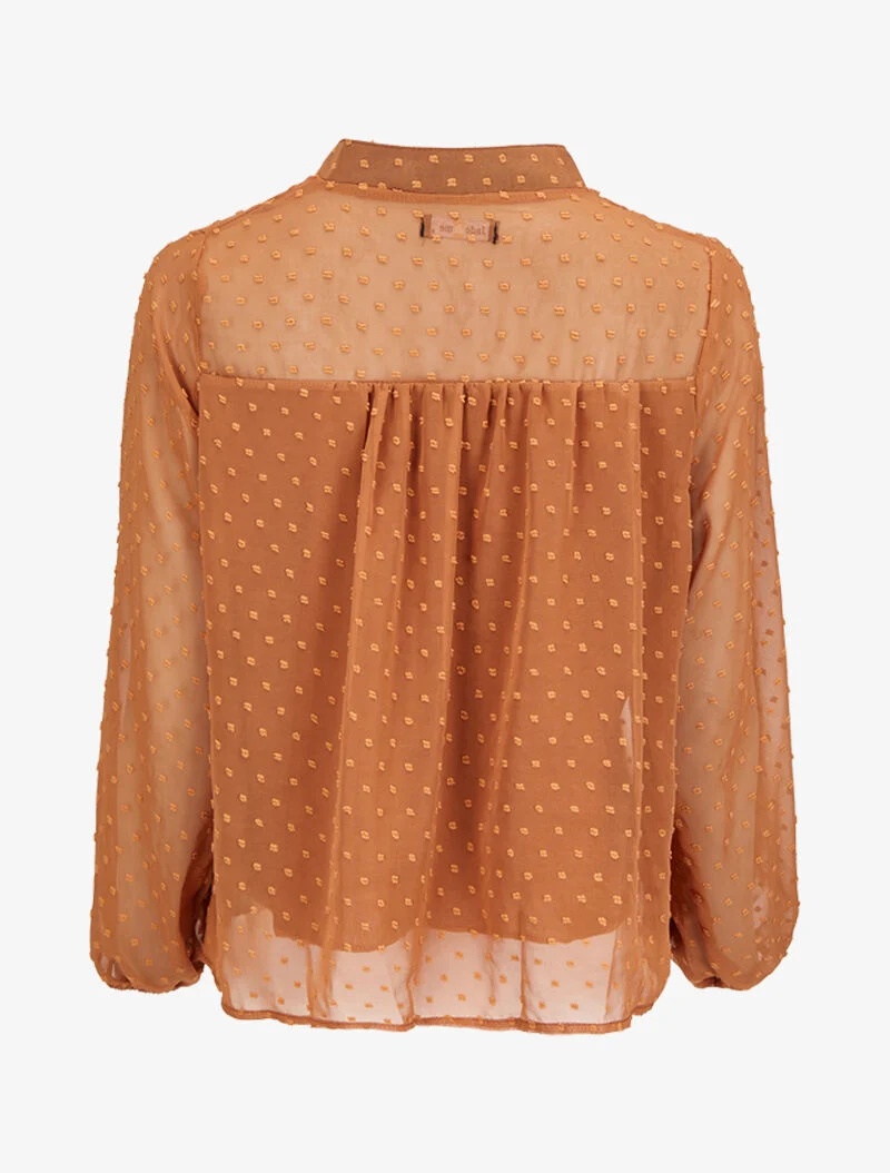 Blouse en plumetis à col mao - Camel