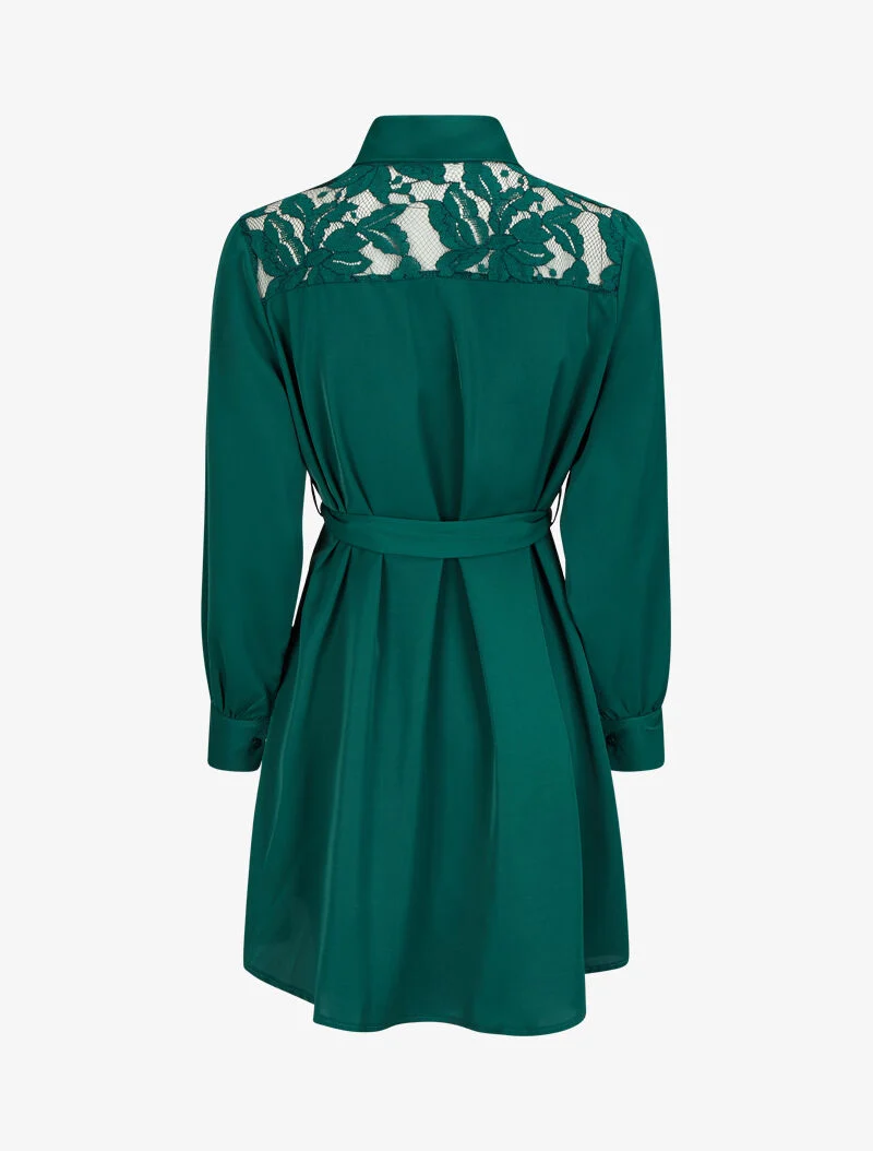 Robe chemise ample à épaules en dentelle - Vert sapin