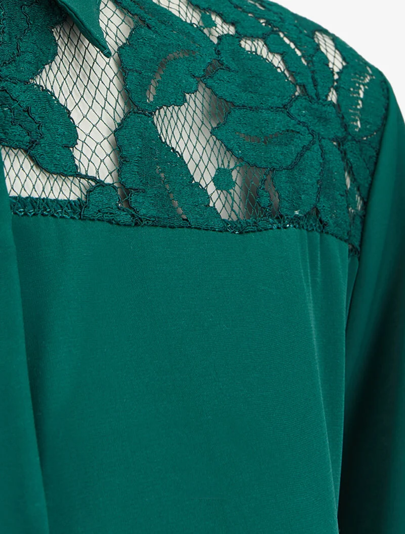 Robe chemise ample à épaules en dentelle - Vert sapin