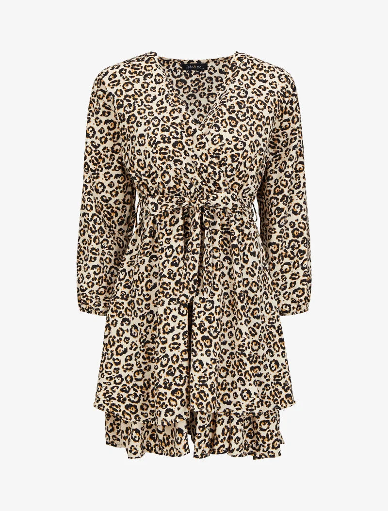 Robe patineuse imprimé léopard - Beige/noir