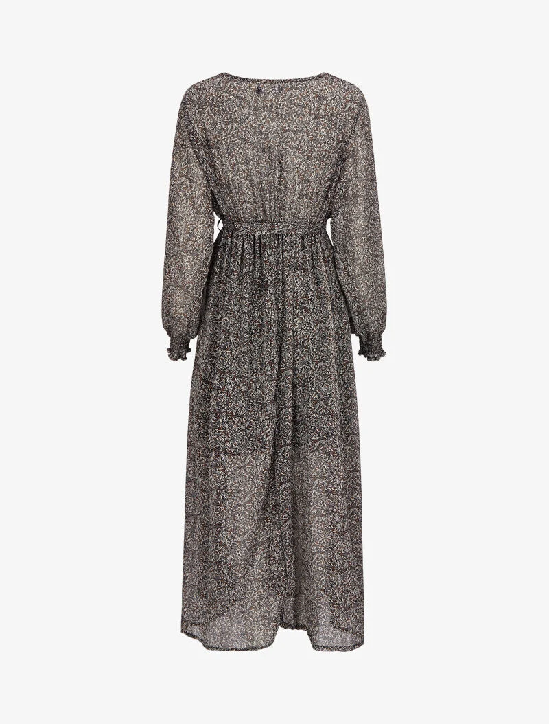 Robe longue cache-coeur à imprimé feuilles d'olivier - Noir
