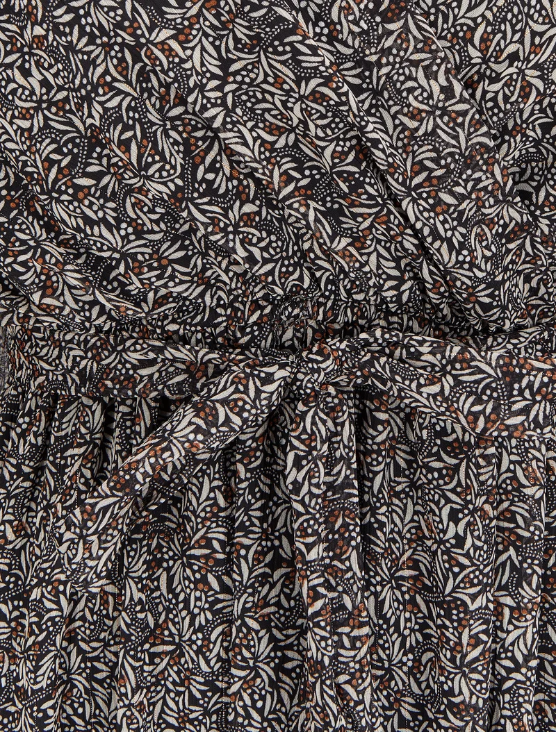 Robe longue cache-coeur à imprimé feuilles d'olivier - Noir