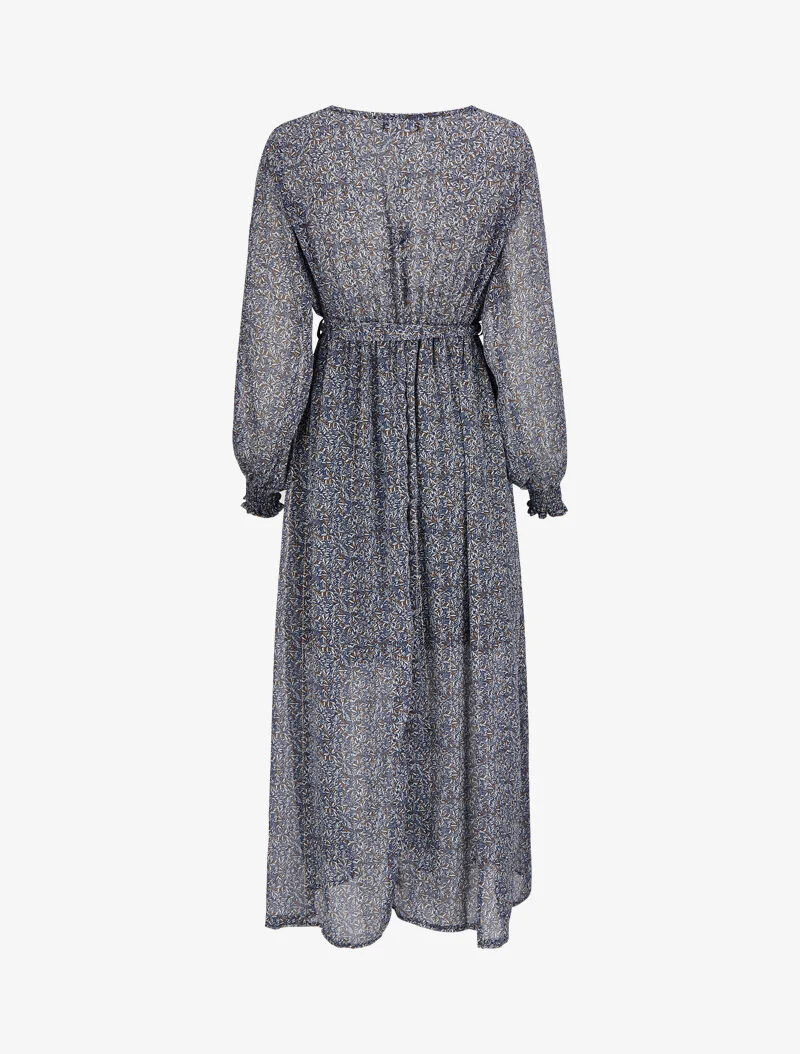 Robe longue cache-coeur à imprimé feuilles d'olivier - Bleu