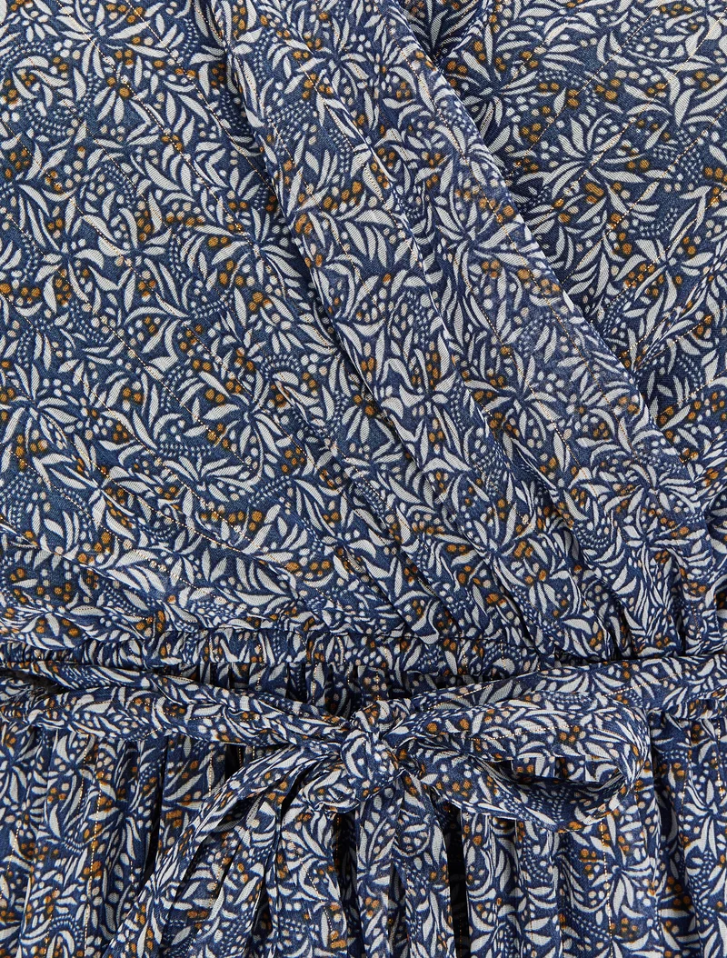 Robe longue cache-coeur à imprimé feuilles d'olivier - Bleu
