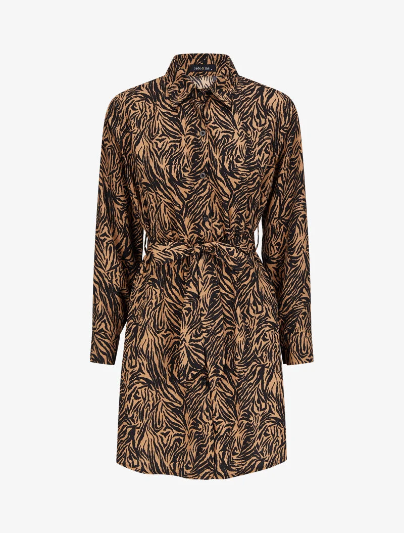 Robe chemise imprimé zèbre - Camel/noir