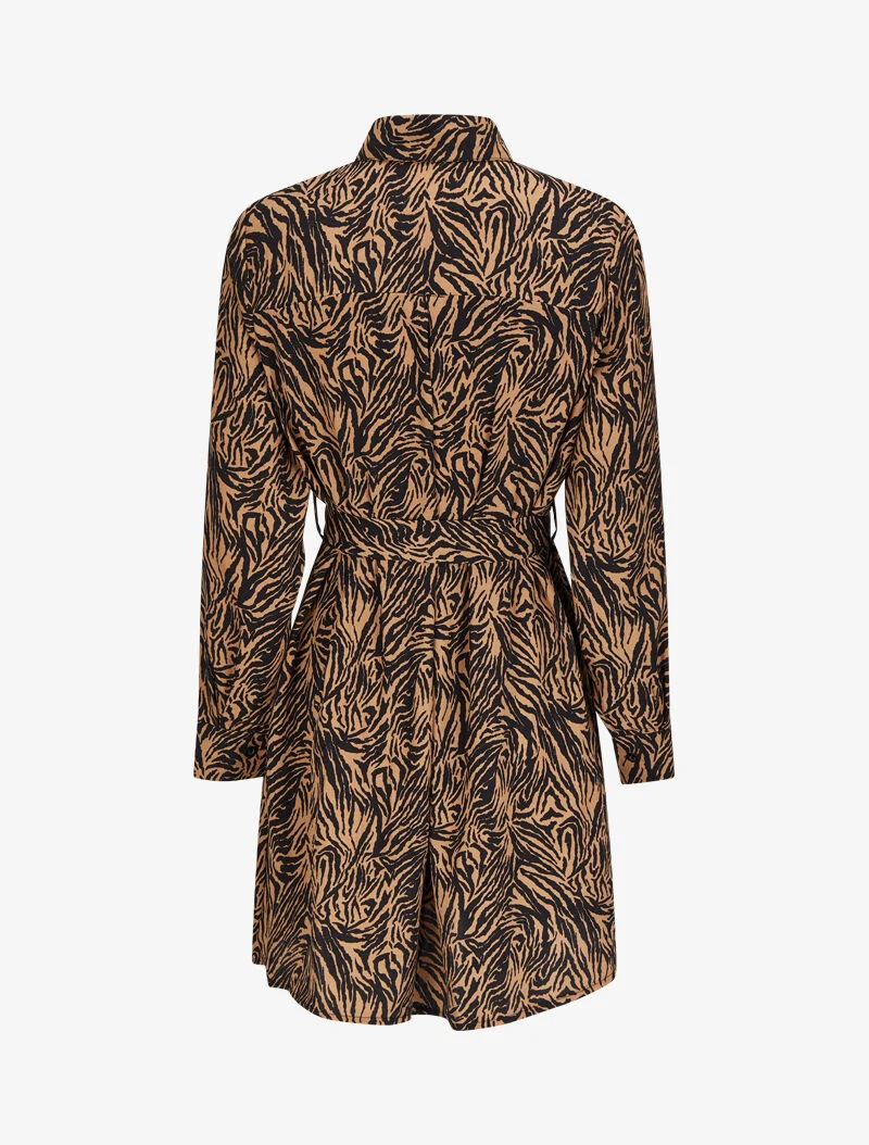 Robe chemise imprimé zèbre - Camel/noir