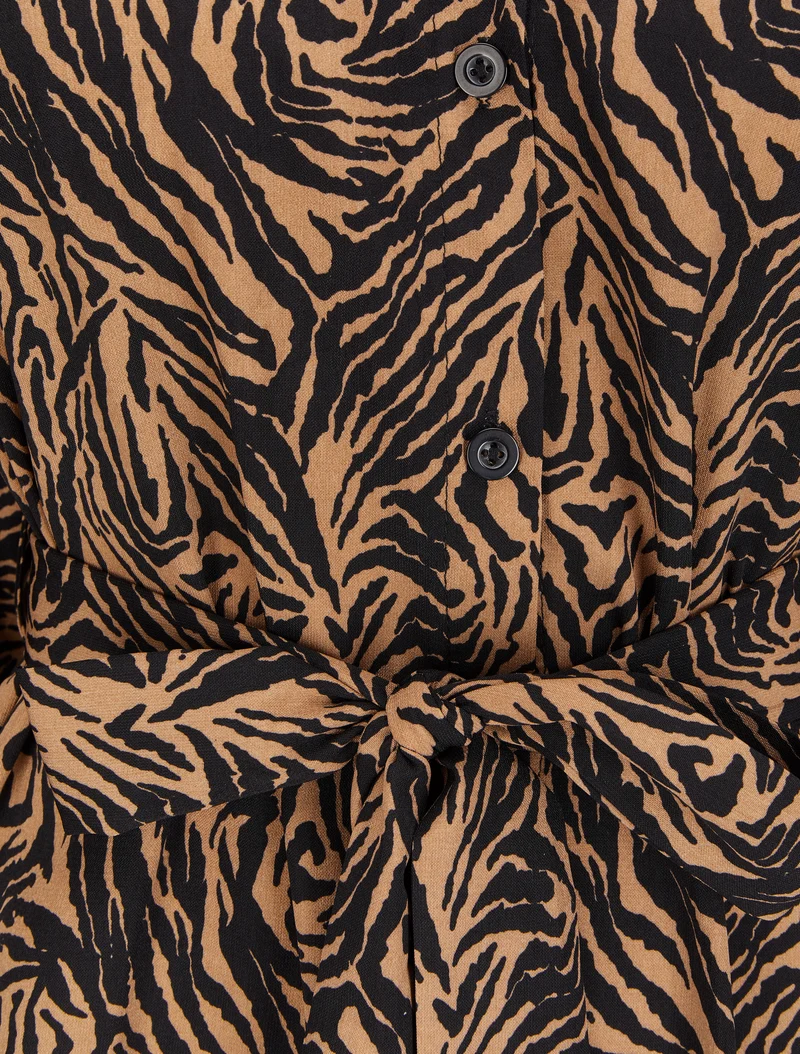 Robe chemise imprimé zèbre - Camel/noir