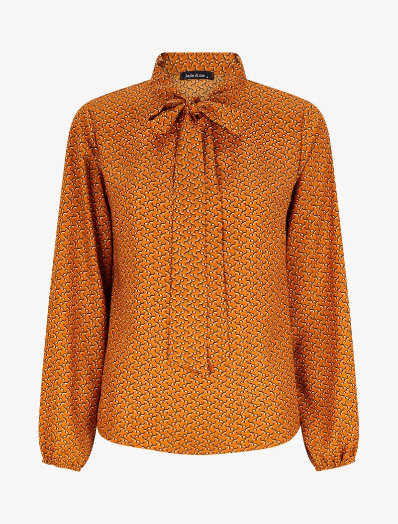 Blouse col lavallière à imprimé graphique - Orange